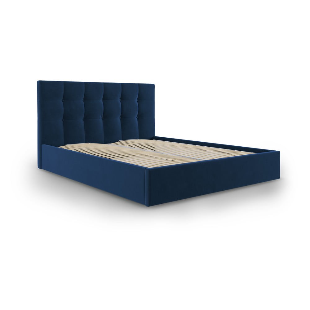 Pat matrimonial 180×200 cm albastru închis tapițat cu spațiu de depozitare cu somieră Nerin – Mazzini Beds 180x200 imagine noua somnexpo.ro