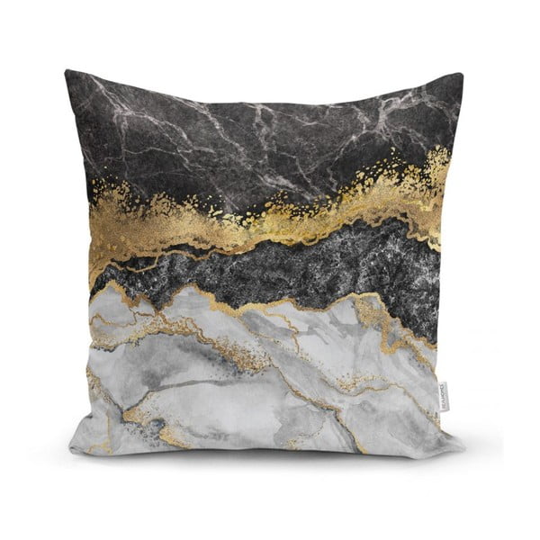 Față de pernă Minimalist Cushion Covers BW Marble With Golden Lines, 45 x 45 cm