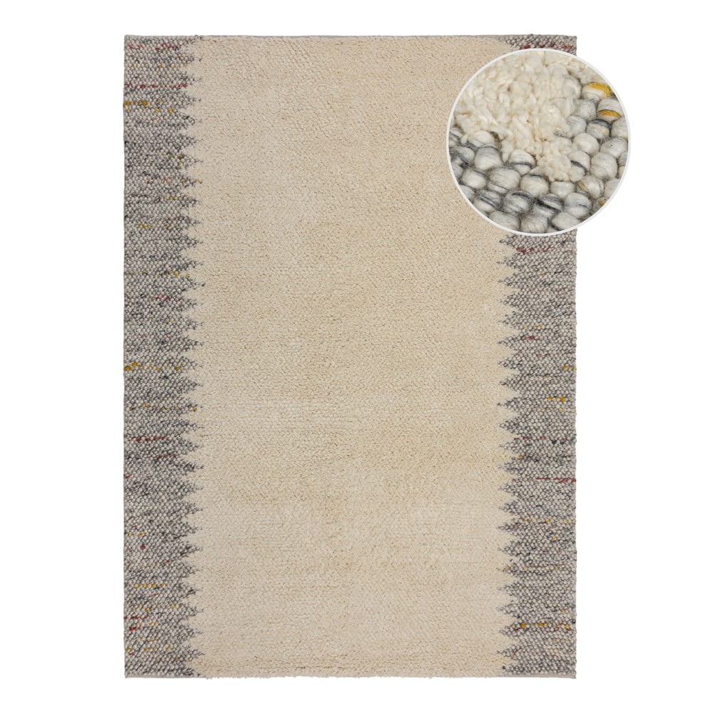 Covor gri/crem țesut manual din amestesc de lână 80x150 cm Minerals Border – Flair Rugs