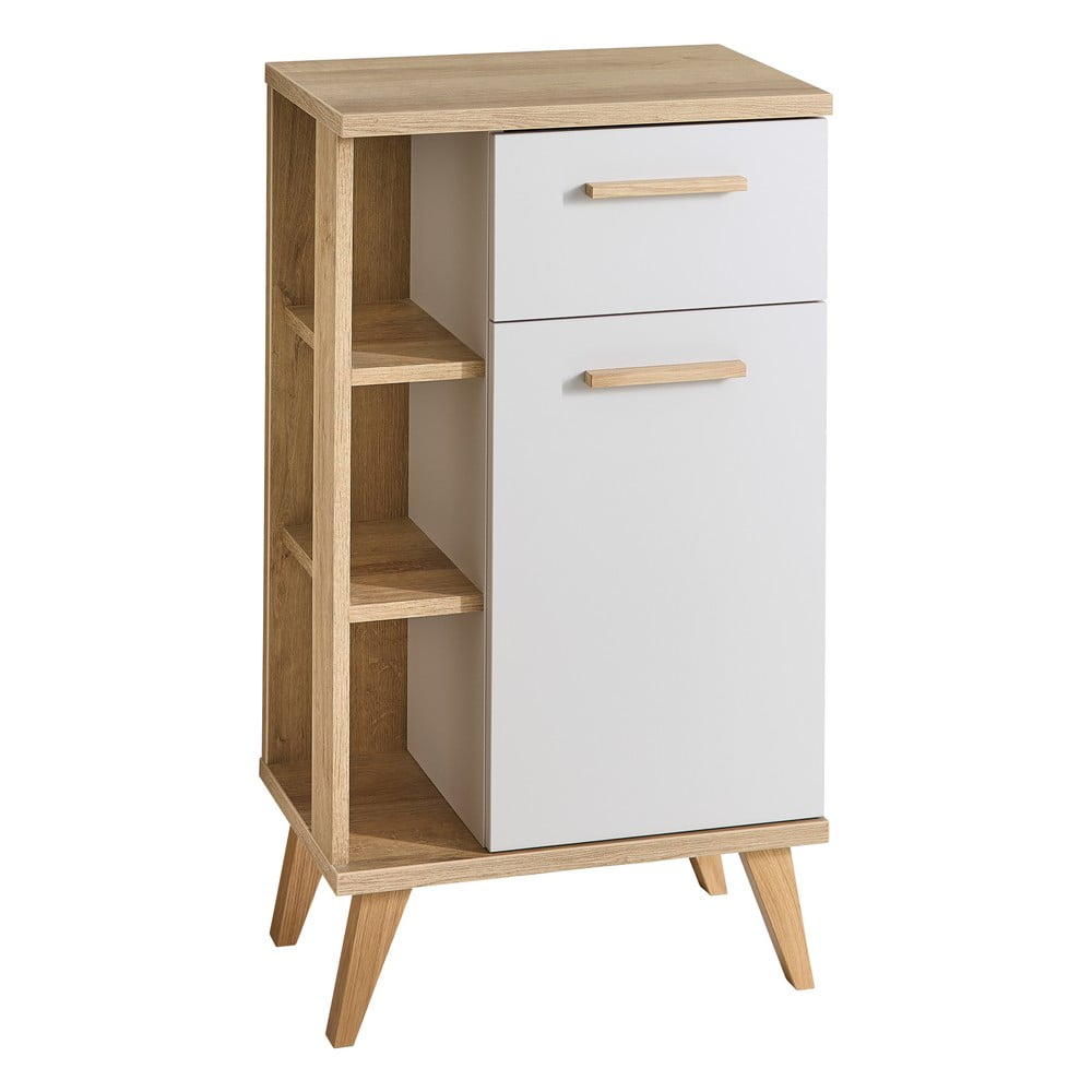Dulap de baie crem/în culoare naturală jos cu aspect de lemn de stejar 50,5x89,5 cm Quickset 966 – Pelipal