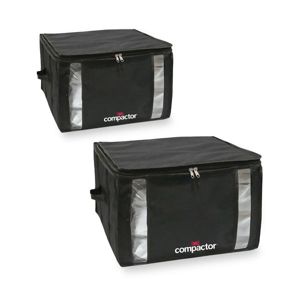 Set 2 cutii de depozitare cu vid Compactor Black Edition Medium, 40 x 25 cm, negru