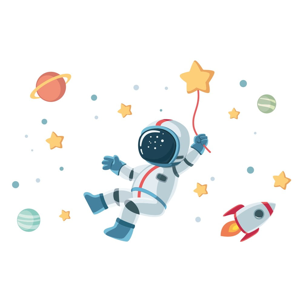 Autocolant de perete pentru copii ambiance astronaut in starry space, 90 x 60 cm