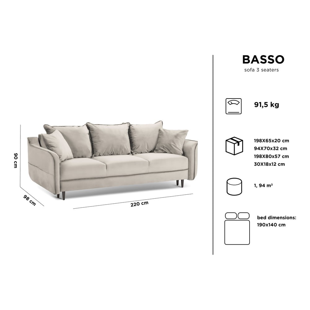 Canapea extensibilă din catifea Kooko Home Basso, bej Basso imagine noua somnexpo.ro