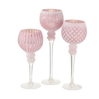 Set 3 sfesnice din sticlă Boltze Manou, roz
