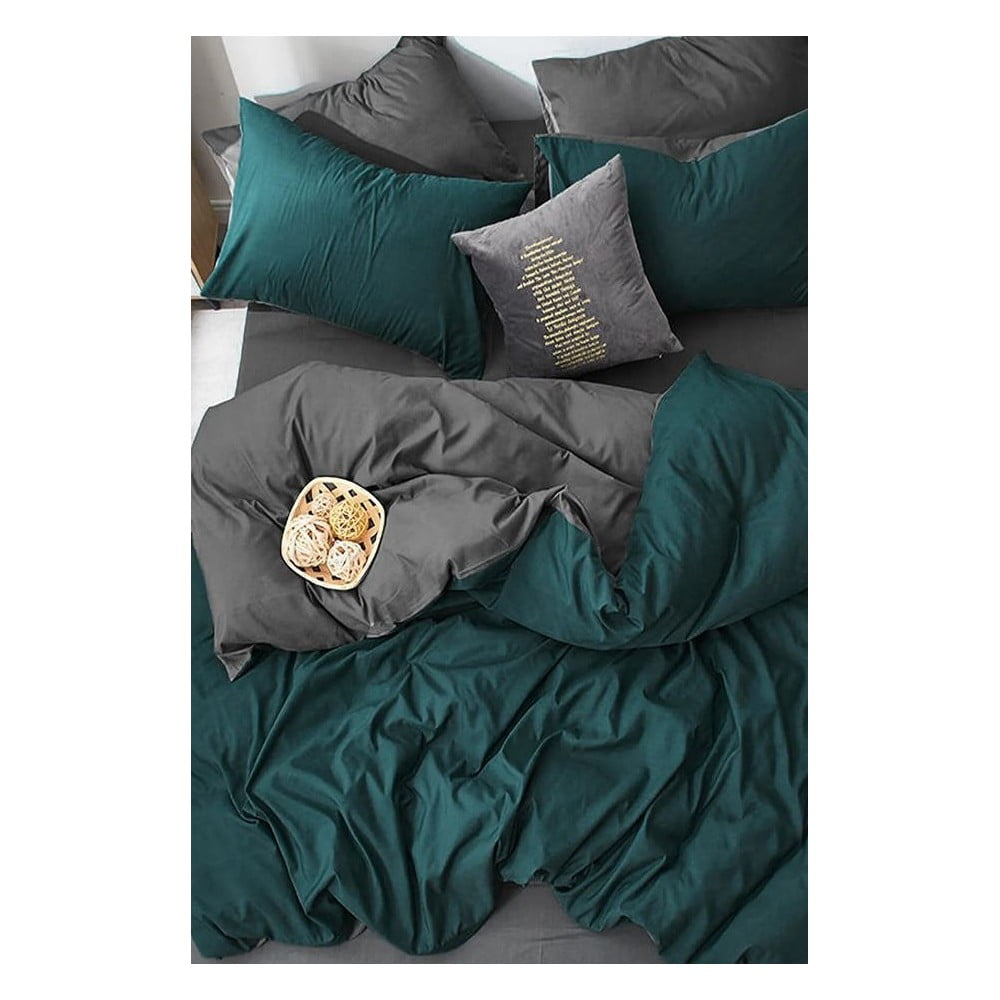 Lenjerie de pat în culoarea petrolului/gri din bumbac pentru pat de o persoană/extinsă cu cearceaf inclus 160x220 cm – Mila Home