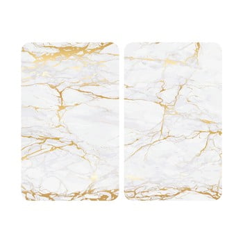 Set 2 protecții din sticlă pentru aragaz wenko marble, 52 x 30 cm , alb - auriu