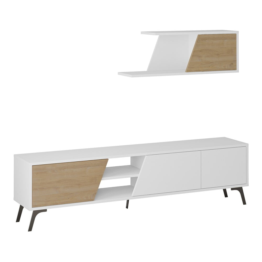  Set mobilier TV alb/aspect de lemn de stejar 180x48 cm Fiona - Kalune Design 