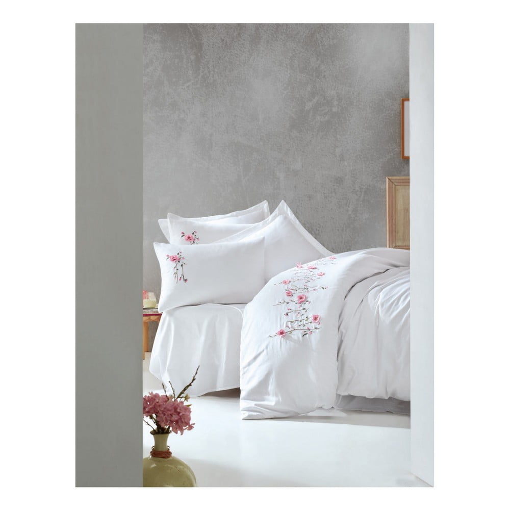 Lenjerie de pat din bumbac satinat și cearșaf Perla White, 200 x 220 cm, bonami.ro imagine noua