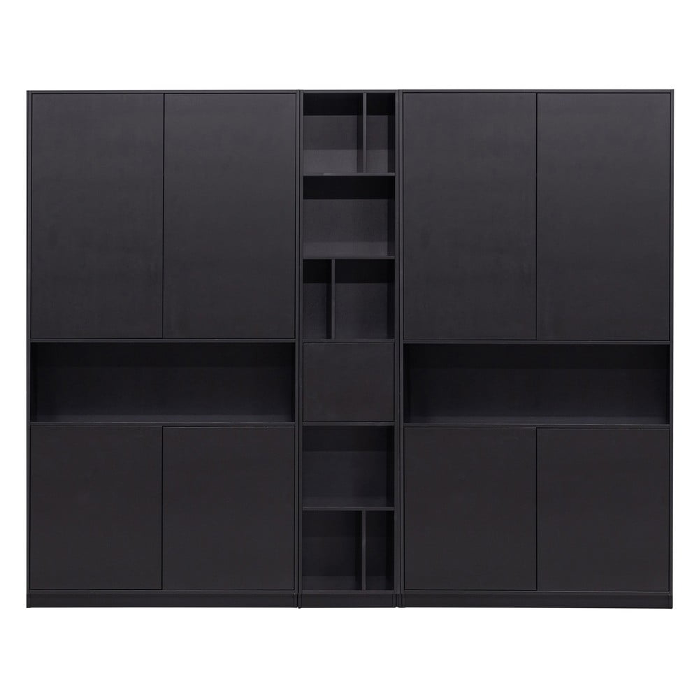 Bibliotecă modulară neagră din lemn masiv de pin 260x210 cm Finca – WOOOD