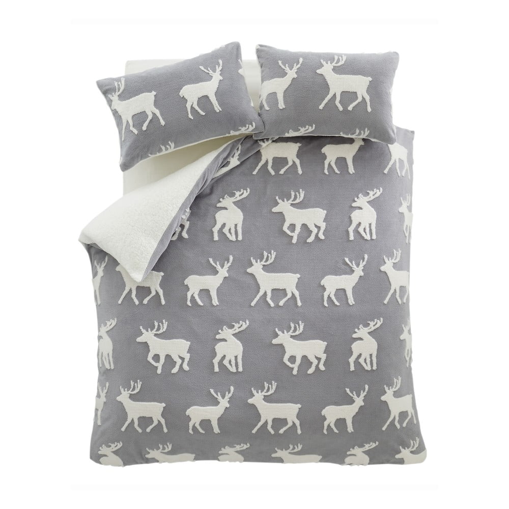 Lenjerie de pat alb-gri 200×200 cm Stag Sherpa – Catherine Lansfield 200x200 imagine noua somnexpo.ro