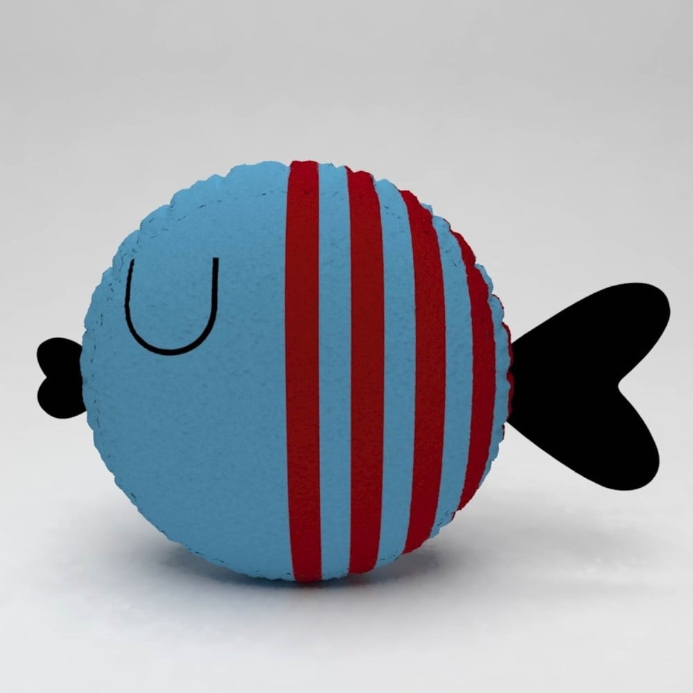 Pernă în formă de pește Fish Stripes, ⌀ 32 cm, albastru-roșu