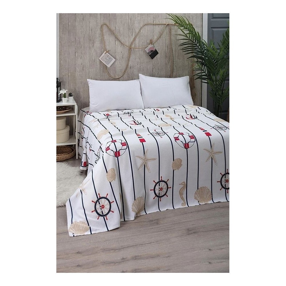 Cuvertură albă din bumbac 170x230 cm Marine – Mila Home