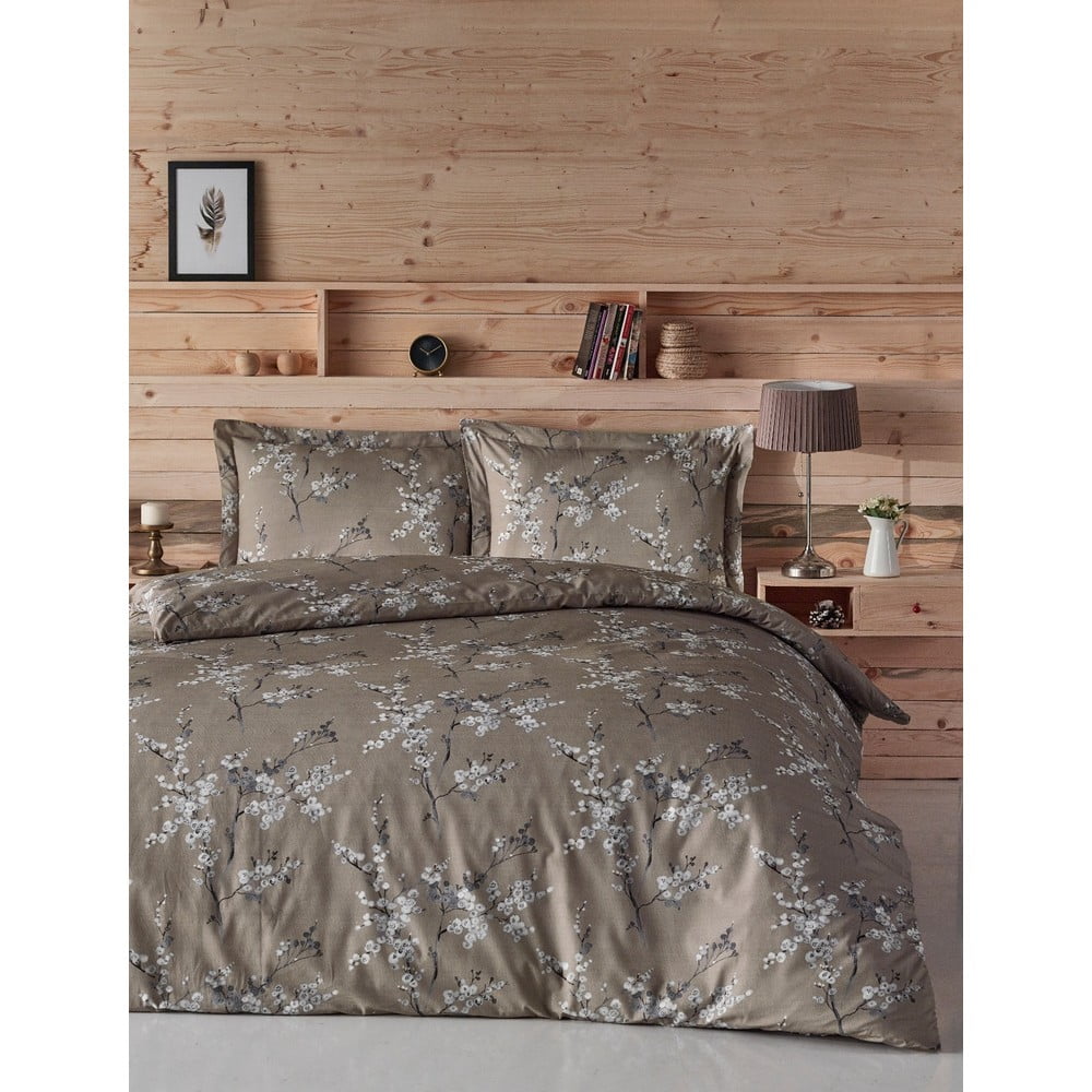 Lenjerie de pat maro din bumbac pentru pat dublu 200x200 cm Chicory – Mijolnir