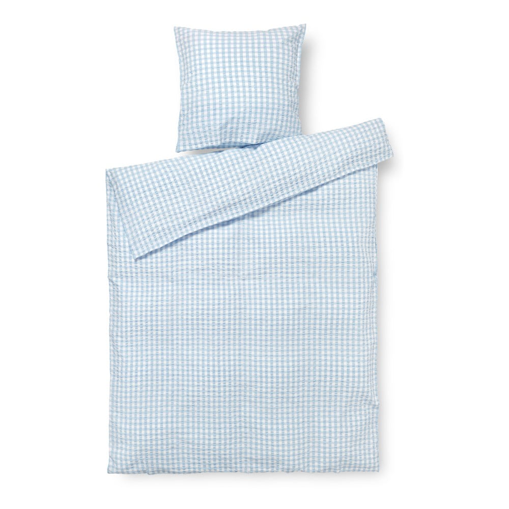 Lenjerie de pat albă/albastru-deschis din țesătură crep pentru pat de o persoană 140×200 cm Bæk&Bølge – JUNA 140x200
