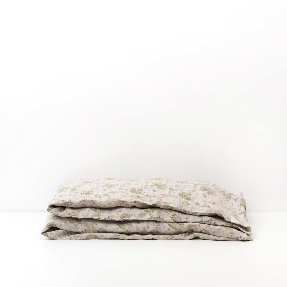 Lenjerie de pat din in pentru copii Linen Tales Botany, 100 x 140 cm, bej 100 imagine noua somnexpo.ro