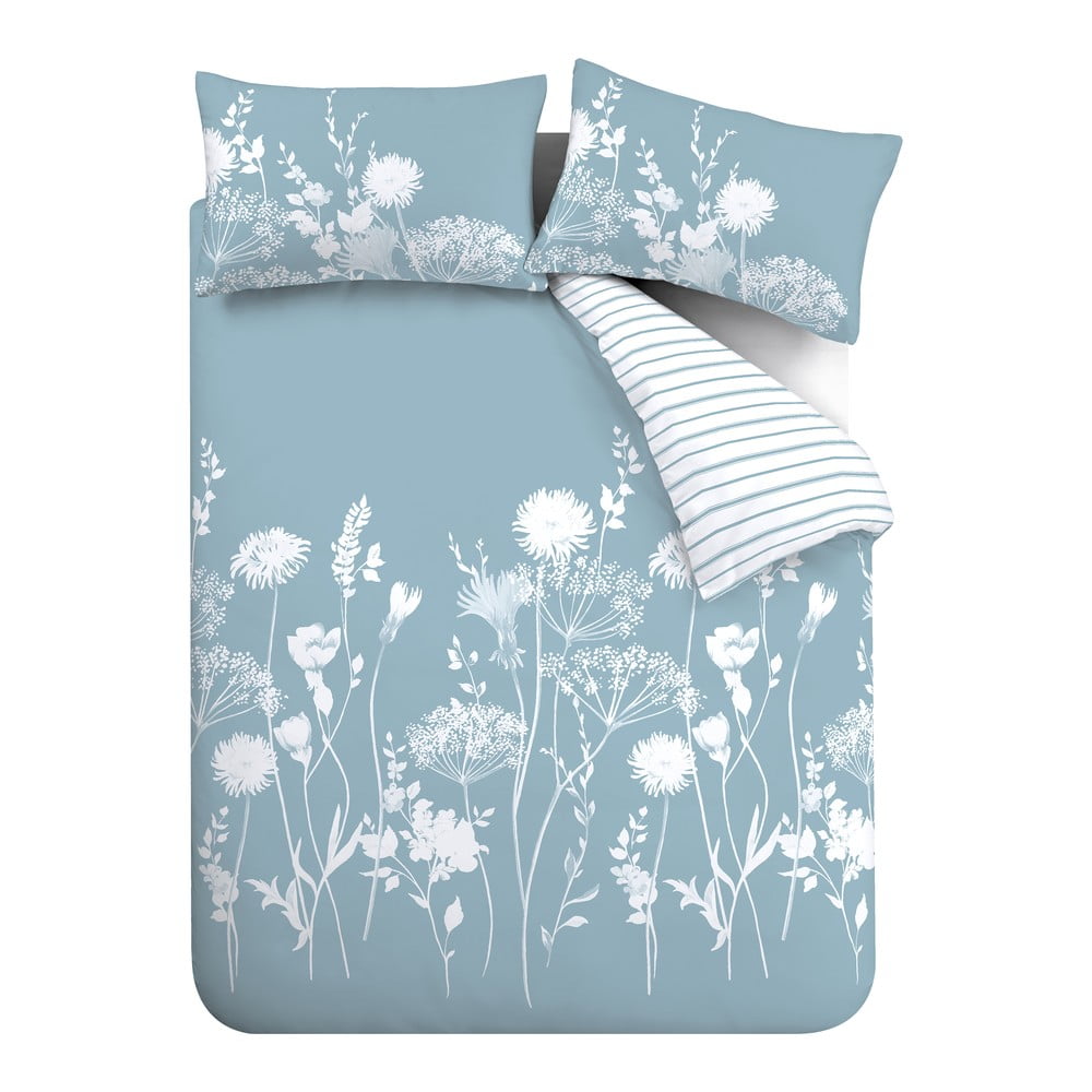Lenjerie de pat albă/albastră pentru pat de o persoană 135x200 cm Meadowsweet – Catherine Lansfield