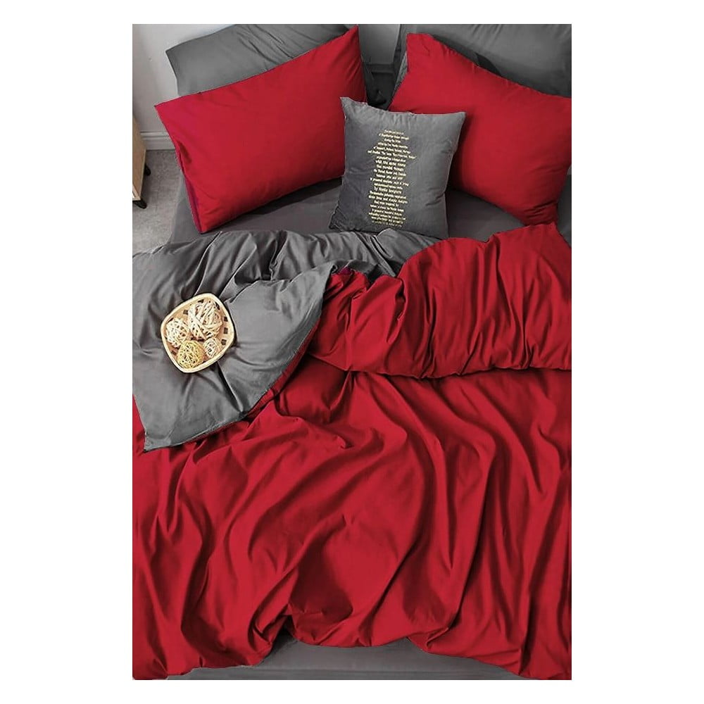 Lenjerie de pat roșie/gri din bumbac pentru pat dublu/extins și cearceaf 200×220 cm – Mila Home 200x220 imagine noua