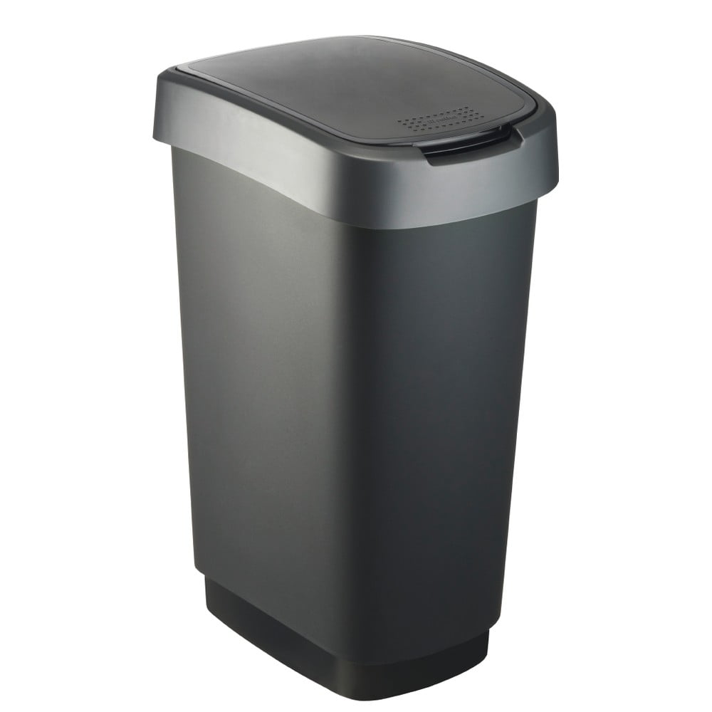 Coș de gunoi negru/argintiu din plastic 50 l Twist – Rotho