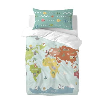 Lenjerie de pat din amestec de bumbac pentru copii happynois world map, 115 x 145 cm