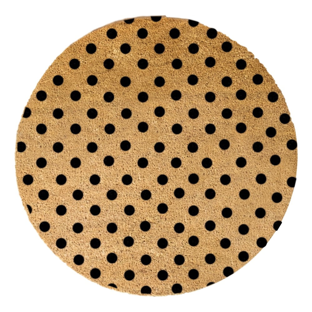 Covoraș intrare rotund fibre de cocos Artsy Doormats Dots, ⌀ 70 cm, negru