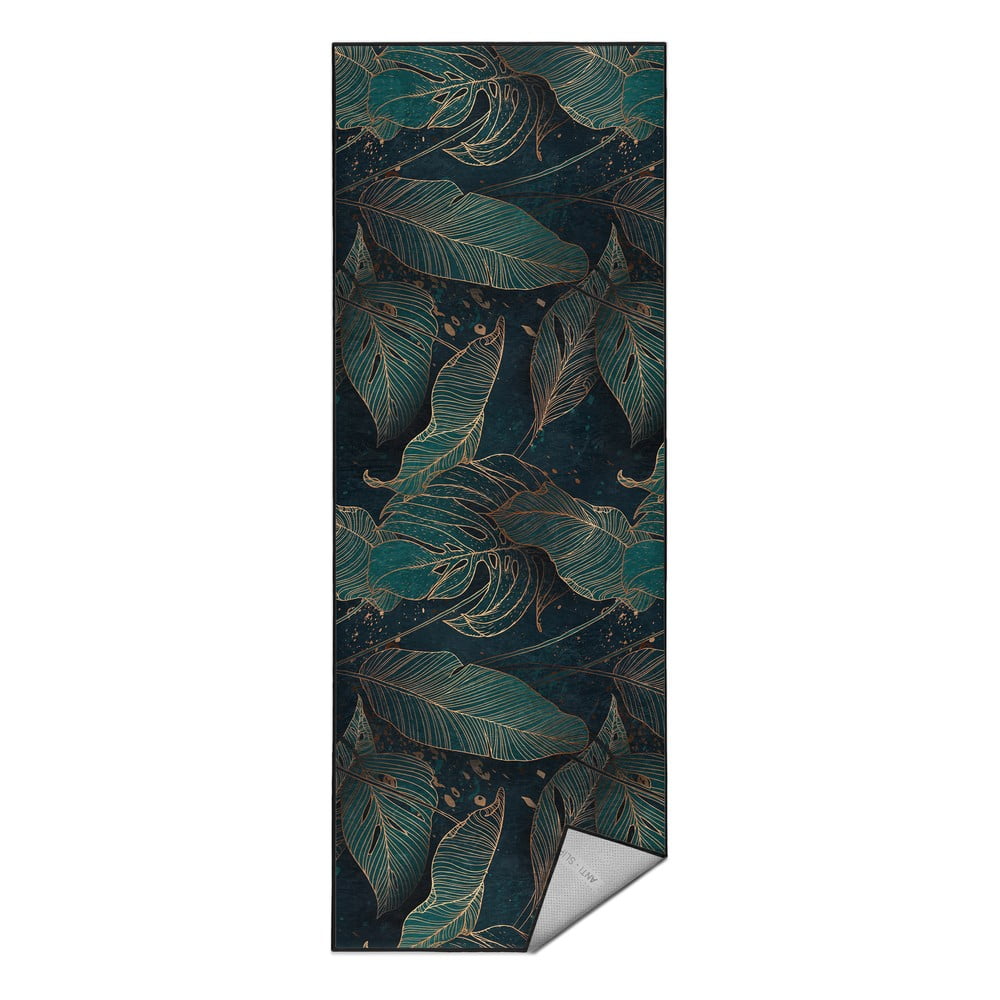 Covor tip traversă culoare petrol lavabil 80x200 cm Midnight Jungle – Mila Home