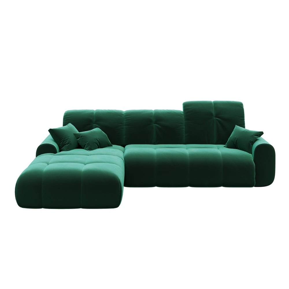 Canapea extensibila din catifea cu sezlong pe partea stanga devichy Tous, verde inchis