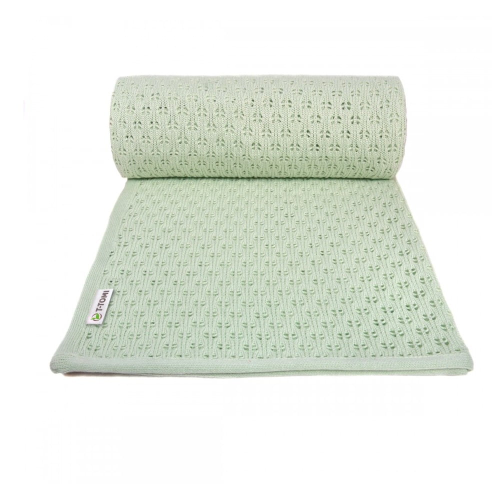 Pătură tricotată din amestec de bumbac pentru copii T-TOMI Summer, 80 x 100 cm, verde bonami.ro