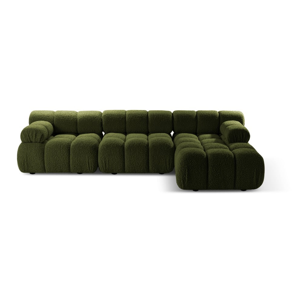 Colțar modular verde cu tapițerie din țesătură bouclé (cu colț pe partea dreaptă) Bellis – Micadoni Home