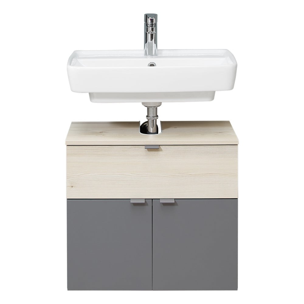 Dulap fără chiuvetă gri/în culoare naturală suspendat cu aspect de lemn de pin 53x60 cm Quickset 394 – Pelipal