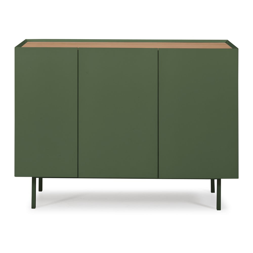 Comodă verde joasă cu aspect de lemn de stejar 110x85 cm Arista – Teulat