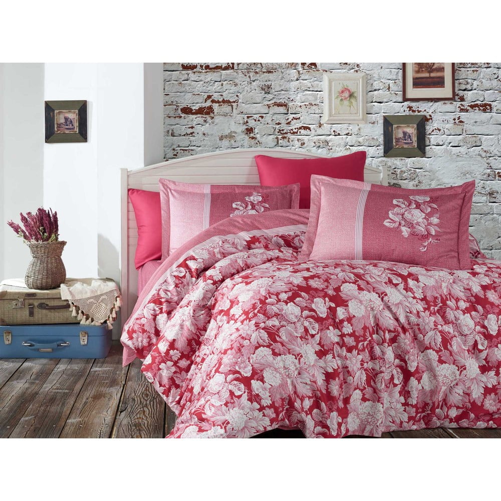 Lenjerie de pat din bumbac satinat pentru pat dublu cu cearșaf Hobby Amalia, 200 x 220 cm, roșu bonami.ro