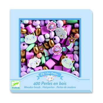 Set diy 400 mărgele din lemn pentru creare bijuterii djeco rainbow