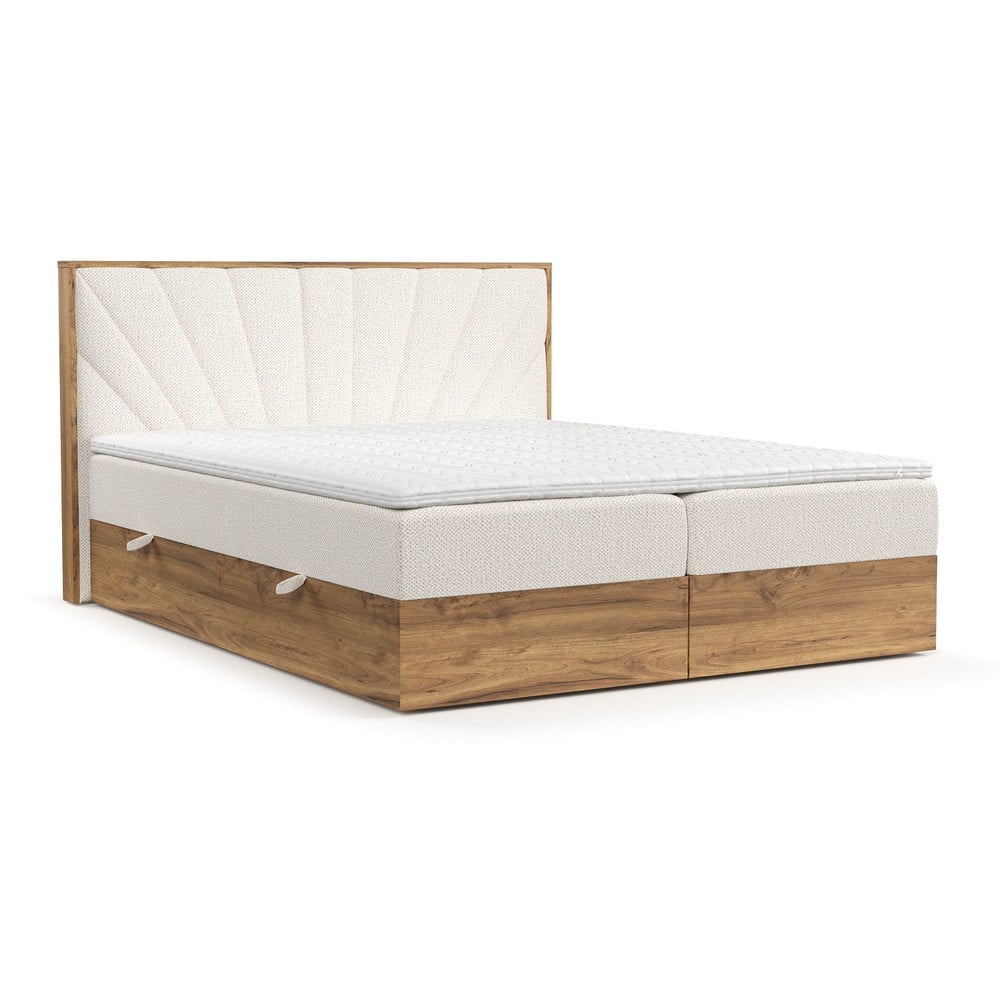 Pat boxspring crem/în culoare naturală cu spațiu de depozitare 140x200 cm Asahi – Maison de Rêve