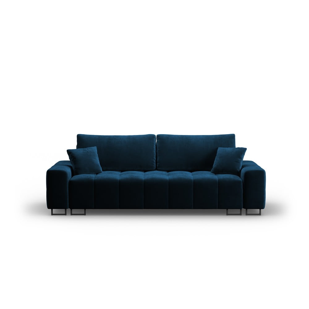 Canapea albastră extensibilă/cu spațiu de depozitare cu tapițerie din catifea 250 cm Wicklow – Cosmopolitan Design