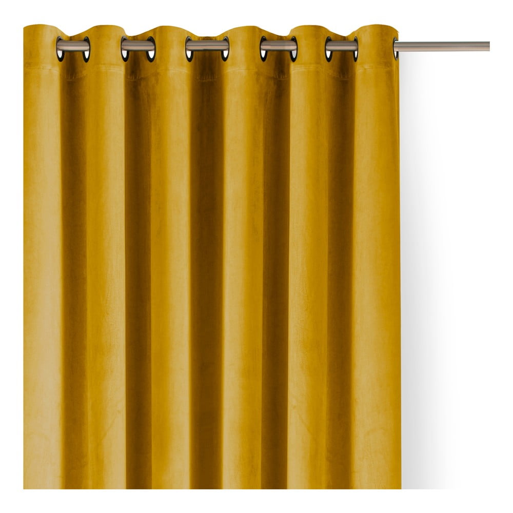 Draperie galben-muștar dimout (semi-opacă) din catifea 265x250 cm Velto – Filumi