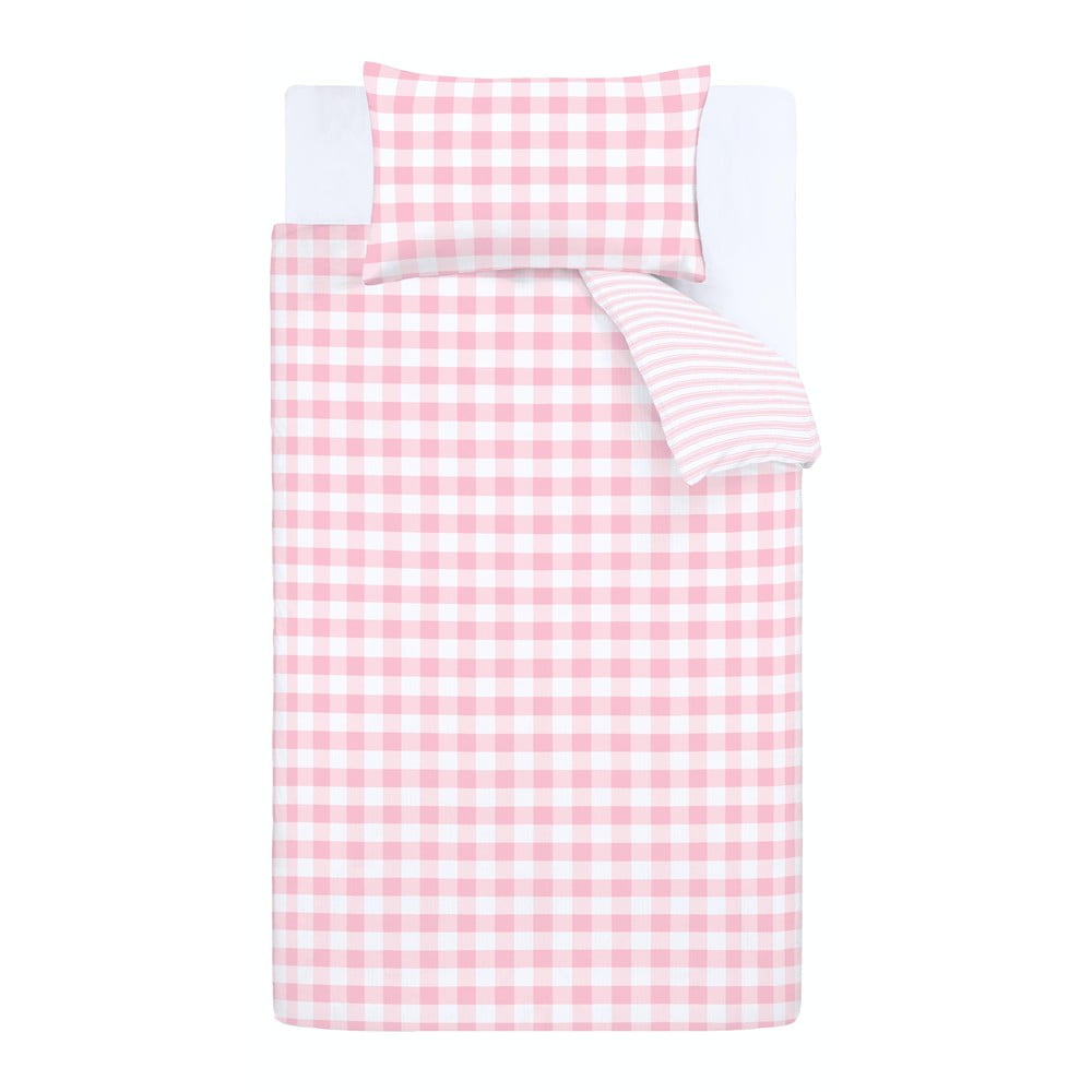Lenjerie de pat din bumbac Bianca Check And Stripe, 135 x 200 cm, roz 135 imagine noua somnexpo.ro