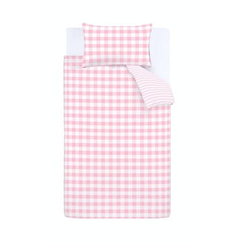 Lenjerie de pat din bumbac bianca check and stripe, 135 x 200 cm, roz