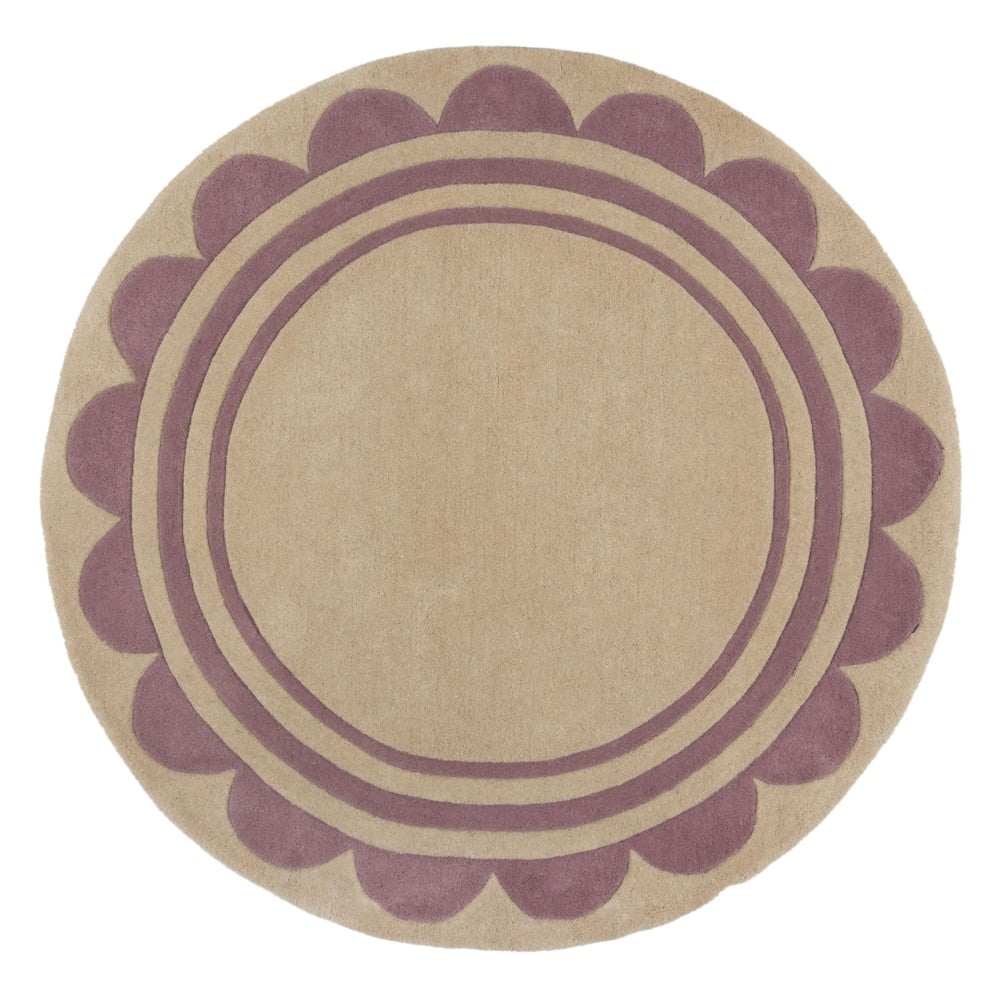 Covor mov/în culoare naturală țesut manual rotund din lână ø 120 cm Lois Scallop – Flair Rugs