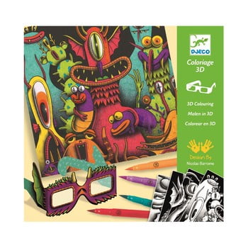 Set artistic cu 7 markere și ochelari 3d djeco monster