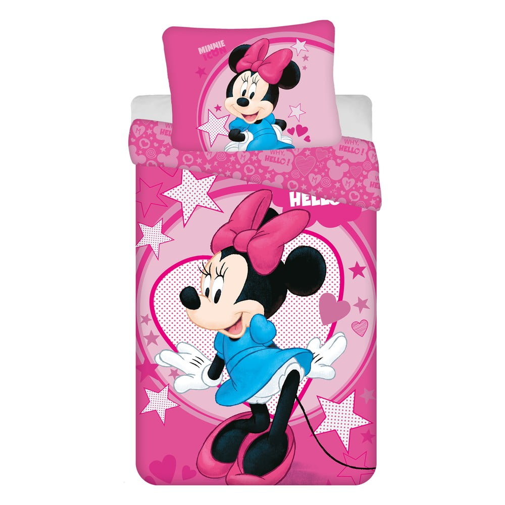 Lenjerie de pat pentru copii roz din microfibră pentru pat de o persoană 140x200 cm Minnie 