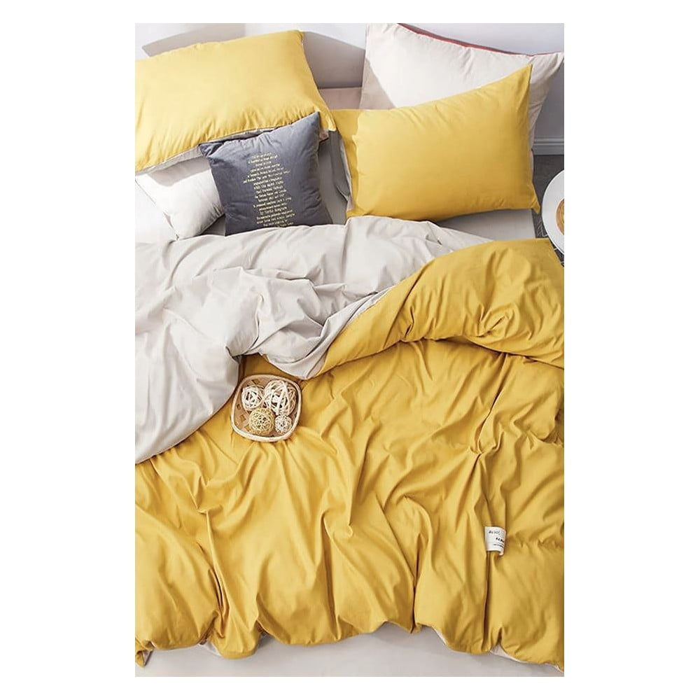 Lenjerie de pat galben/crem din bumbac pentru pat dublu/extins și cearceaf 200×220 cm – Mila Home 200x220 imagine noua