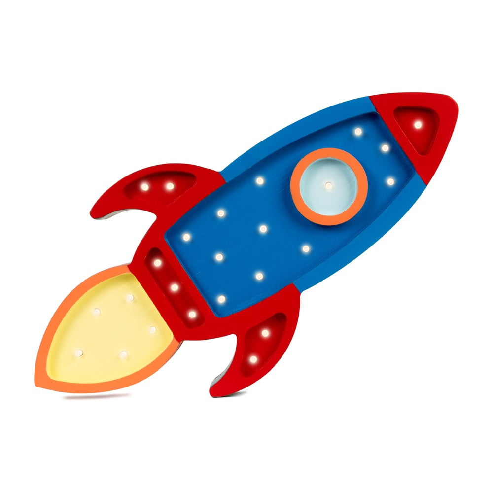 Aplică din lemn de pin little lights rocket, lungime 42 cm, roșu-albastru