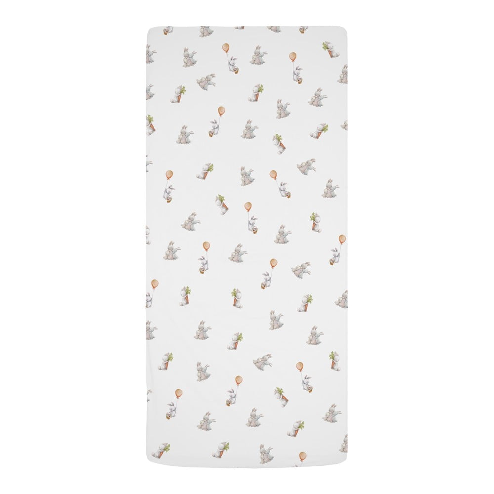 Cearceaf pentru copii alb din bumbac satinat pentru pătuț cu elastic 60x120 cm Hugging Bunnies – Butter Kings
