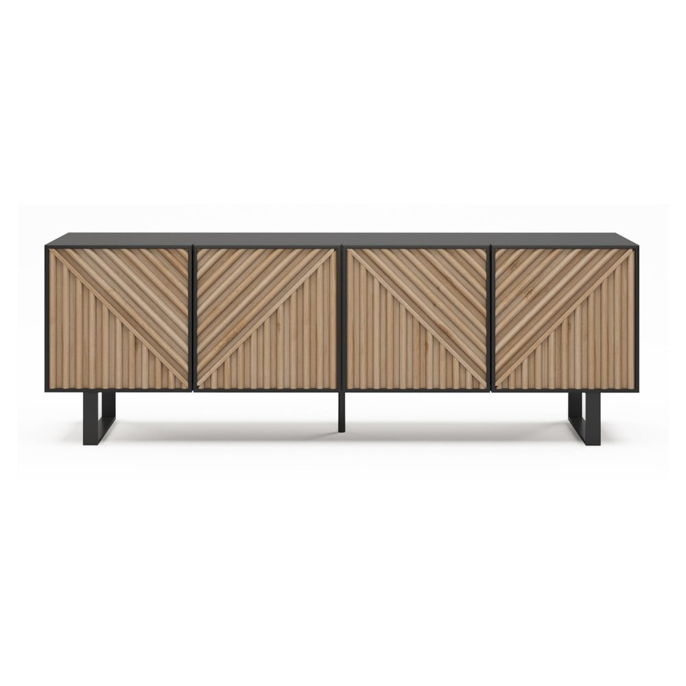 Comodă TV neagră/în culoare naturală cu aspect de lemn de stejar 161x55x35 cm Alana – Marckeric