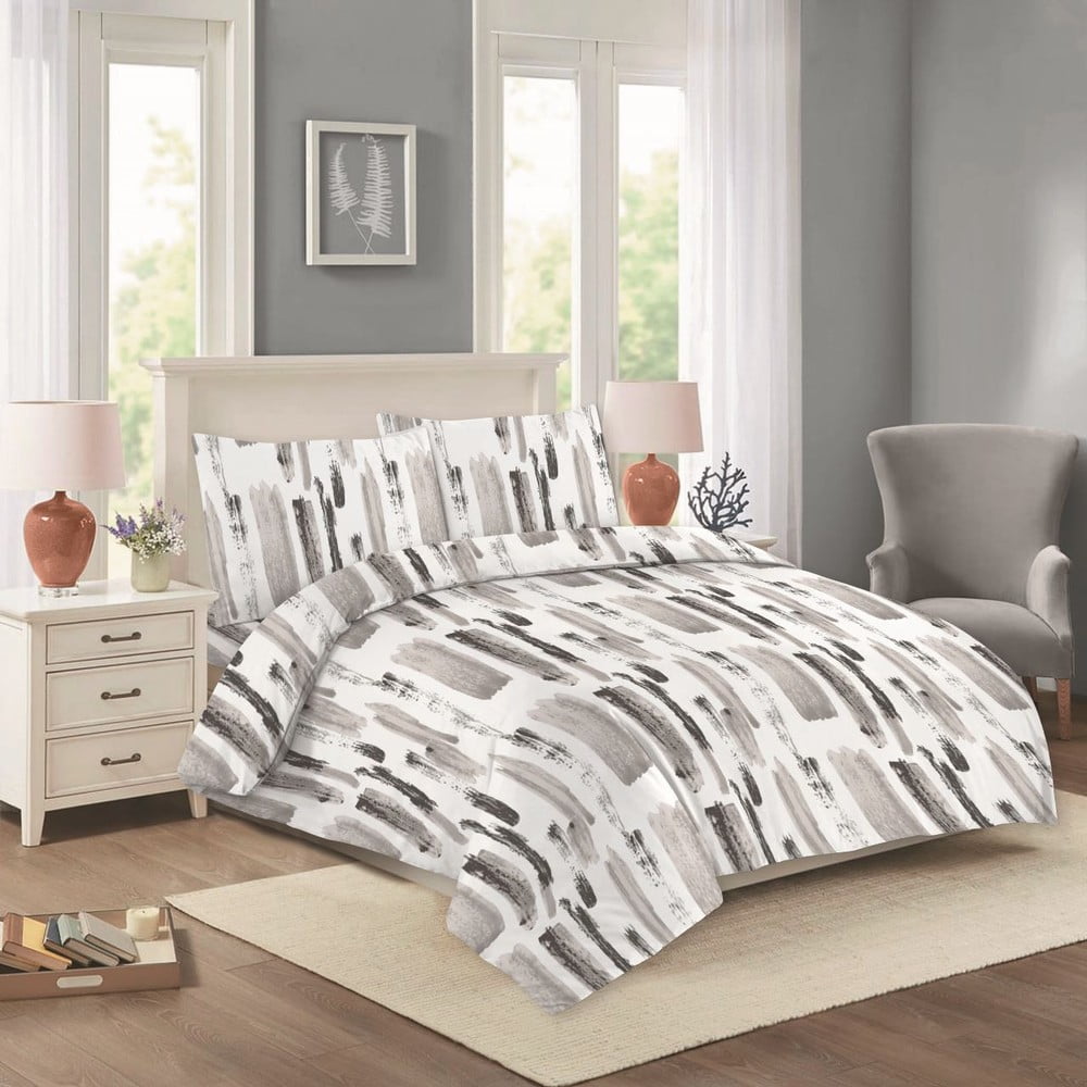 Lenjerie albă/gri din bumbac pentru pat dublu/extinsă 200x220 cm Nora – Cotton House