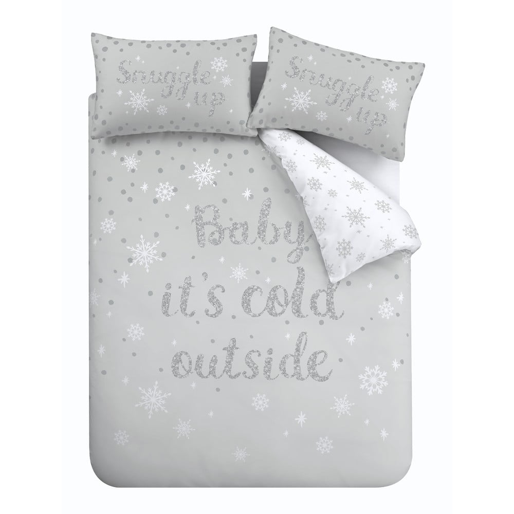 Lenjerie de pat albă/gri deschis pentru pat de o persoană 135x200 cm Baby It\'s Cold Outside – Catherine Lansfield