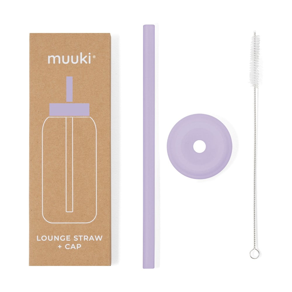 Pai de băut cu perie de curățare/cu capac inclus din silicon Pastel Lilac – Muuki