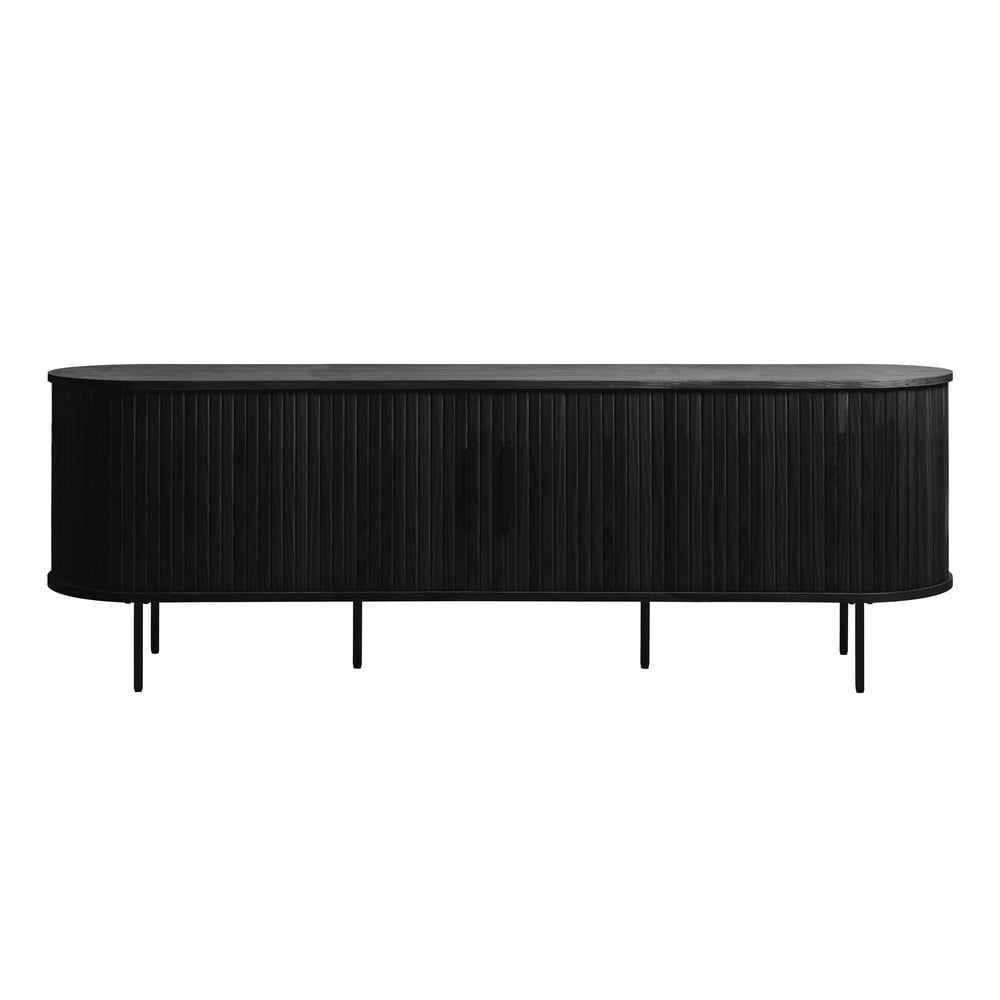 Comodă TV neagră cu aspect de lemn de stejar 56×180 cm Nola – Unique Furniture 56x180