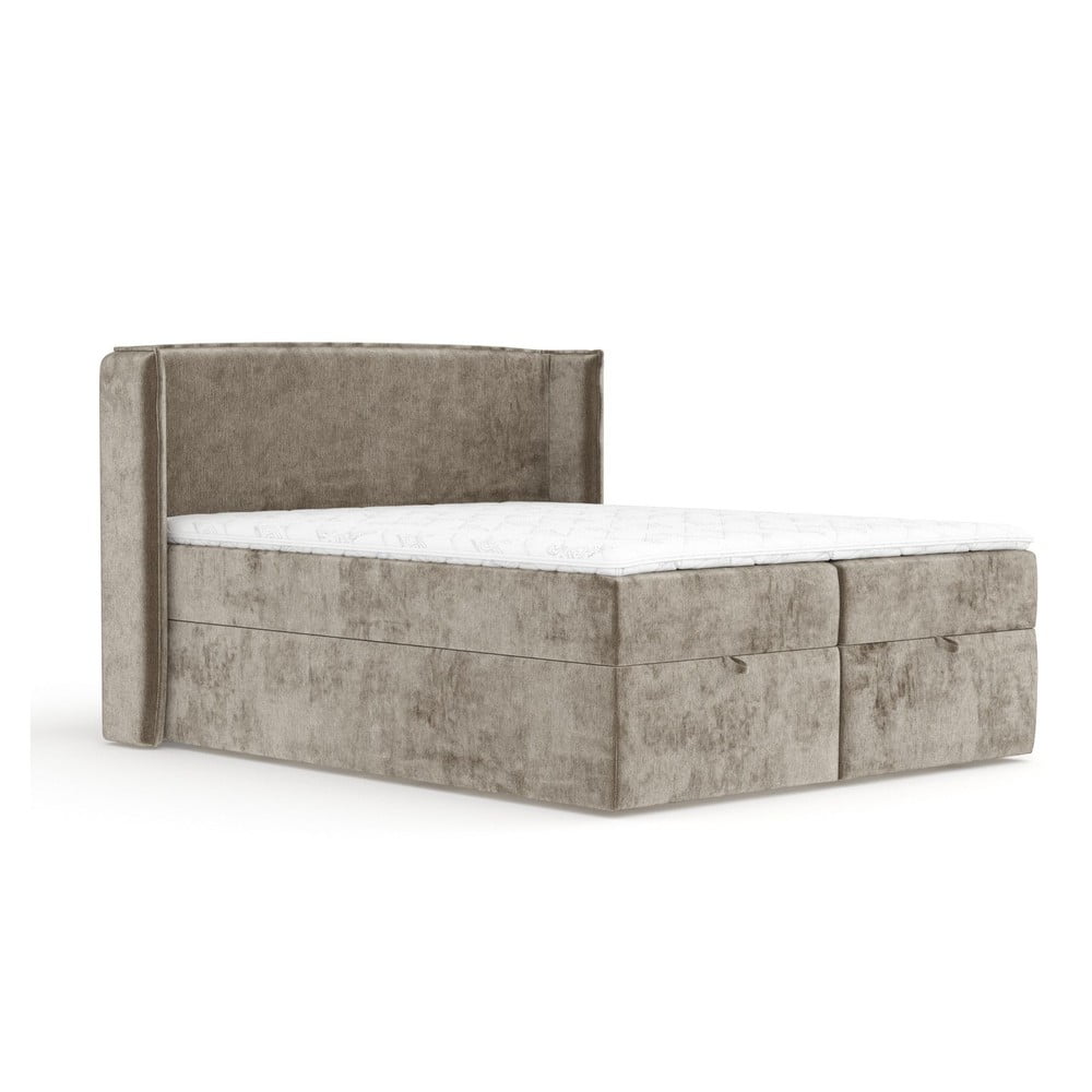 Pat boxspring bej cu spațiu de depozitare 200x200 cm Passion – Maison de Rêve