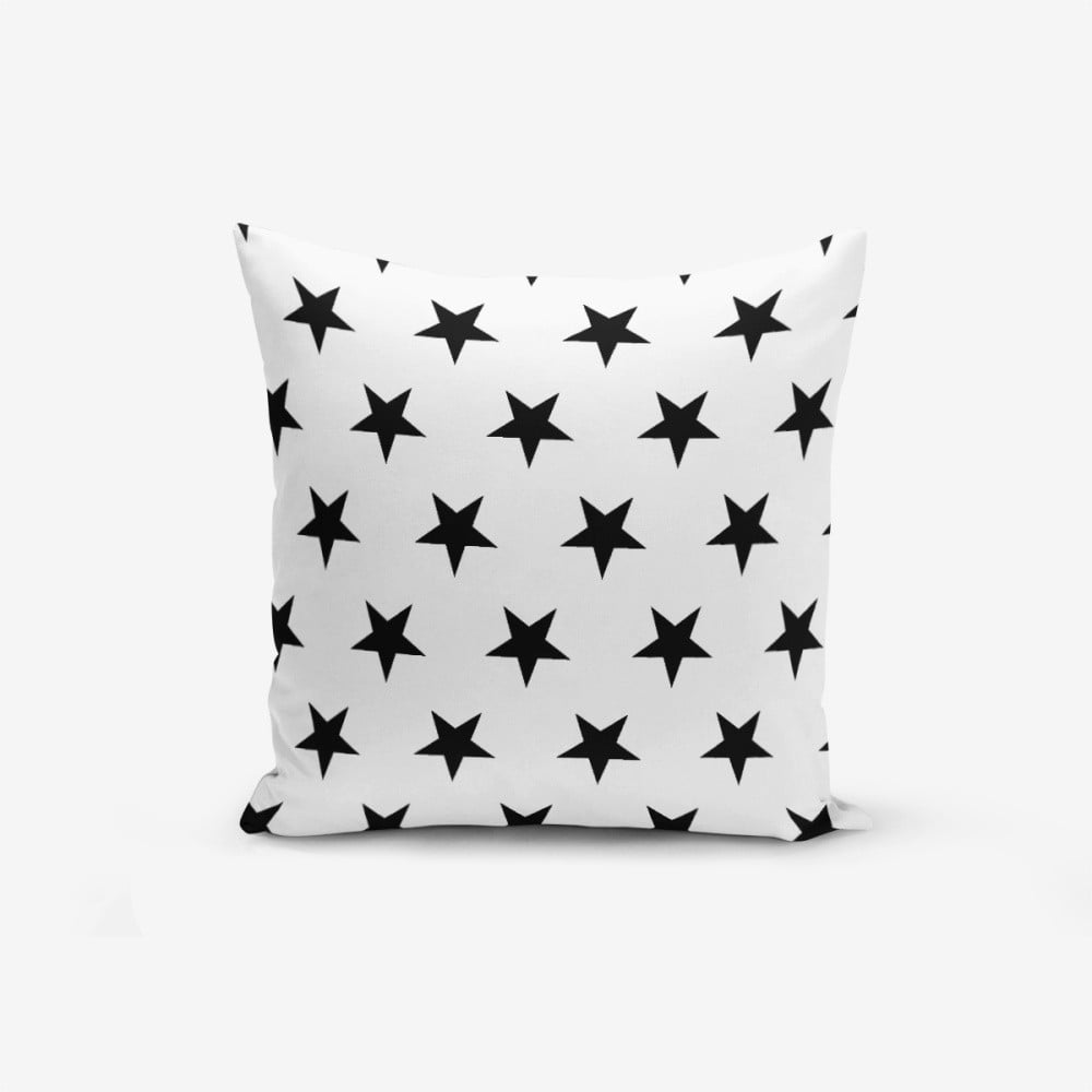 Față de pernă cu amestec din bumbac Minimalist Cushion Covers Black Stars, 45 x 45 cm, negru - alb